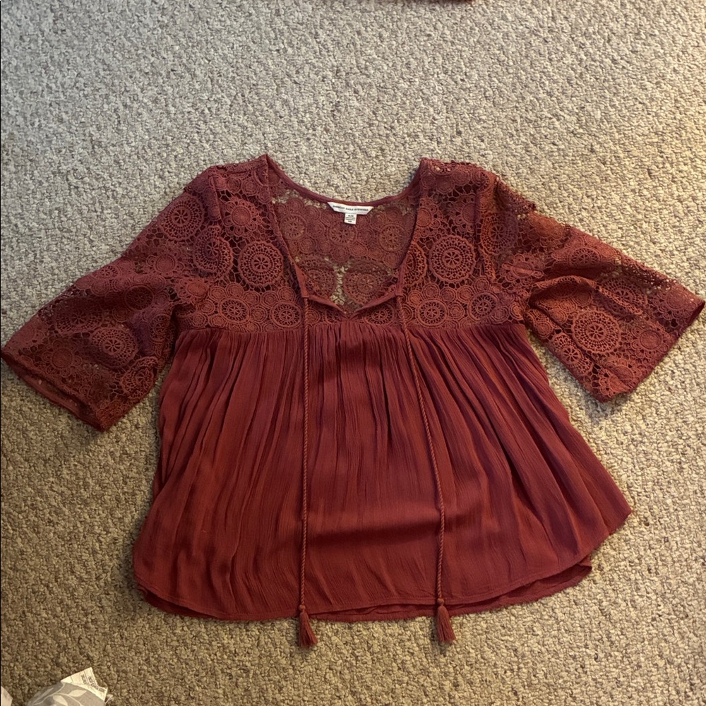 American Eagle Outfitters Burgundy Lace Blouse